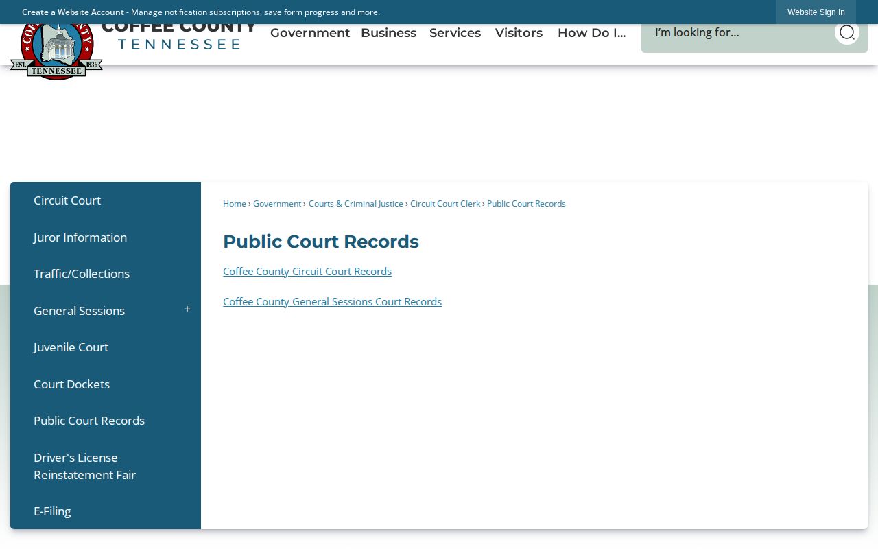 Coffee County public court records arrest case links