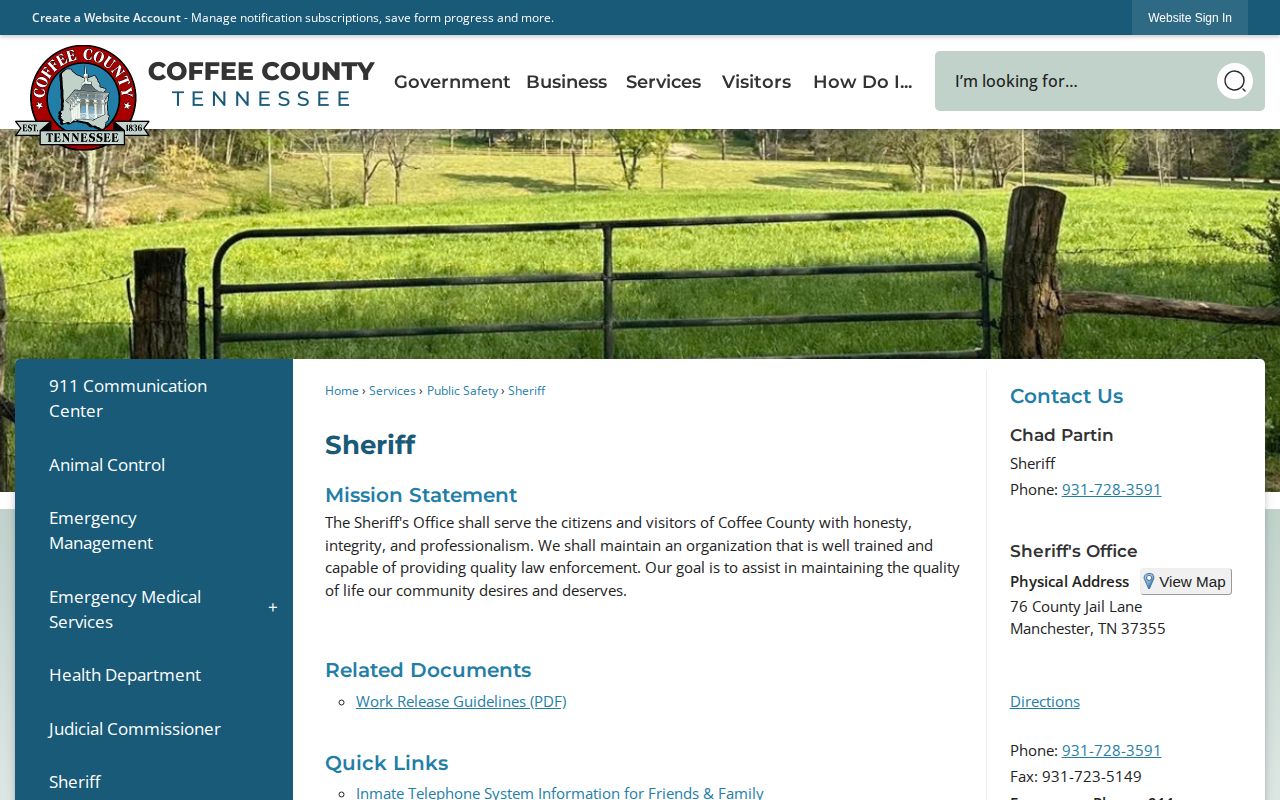 Coffee County Sheriff page for same-day arrest and booking verification