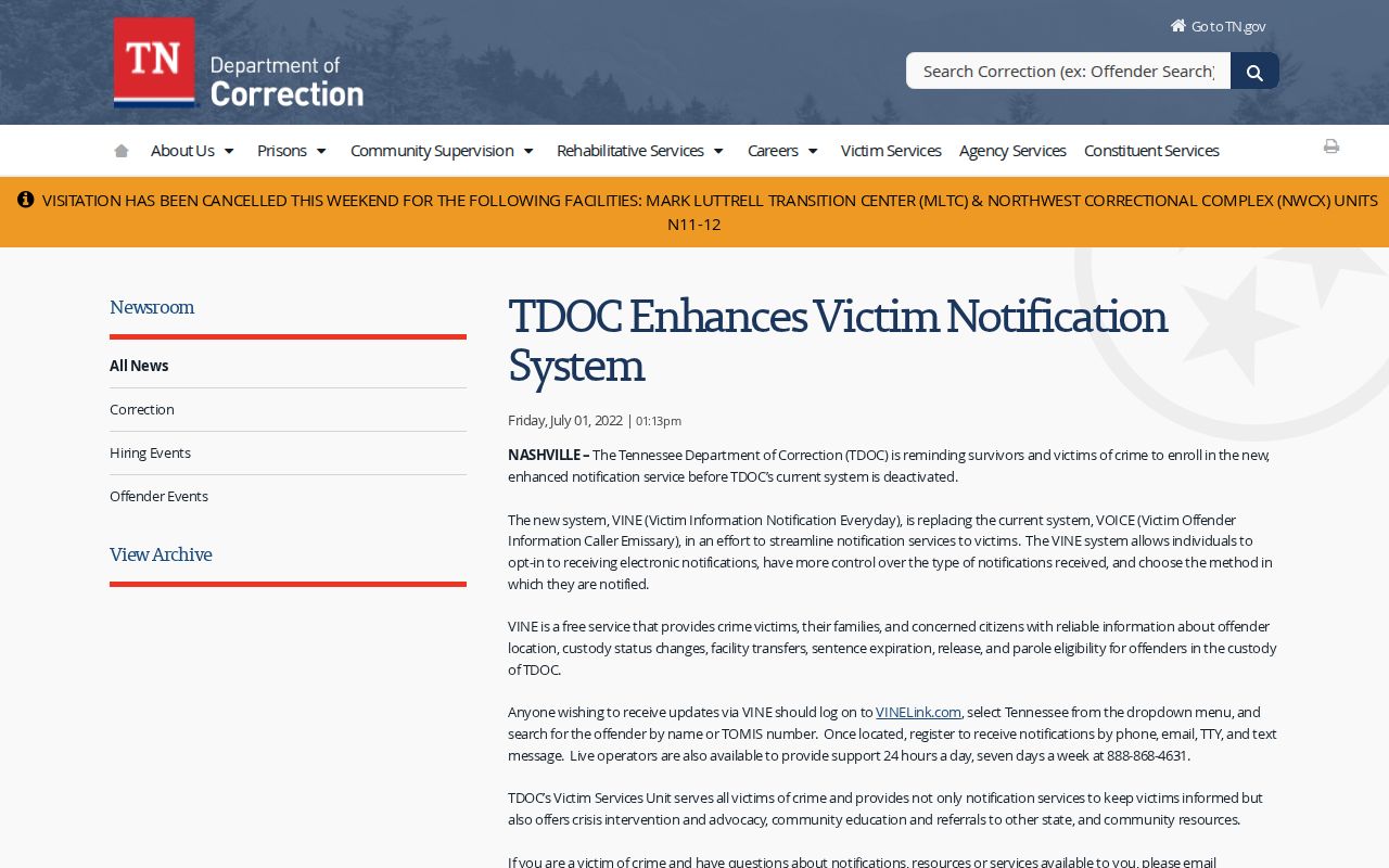TDOC VINE notification enhancement information